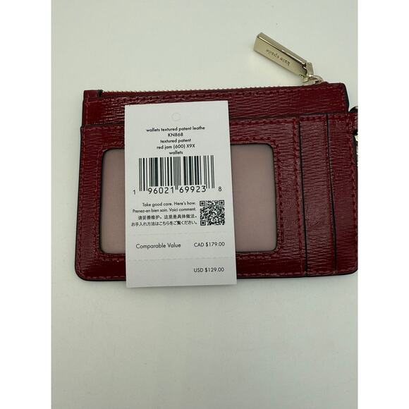NWT Kate Spade Red Jam Textured Patent Leather Small Pocket Purse Wallet - Picture 7 of 8